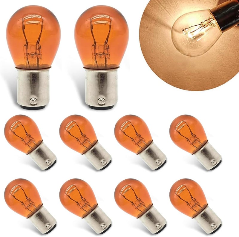 Zikefest 10PCS 1157 Bulb, Tail High and Low Brake Light Bulb, P21/5W S25 2057 2357 7528 BAY15D Light Bulb, Turn Signal Light Bulb Replacement, Universal Halogen Brake Tail Light Parking Light (Amber) - Image 1